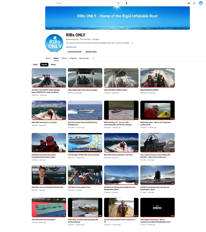 254Kplus Views on video at RIBsONLY YouTube @ RIBs ONLY - Home of the Rigid Inflatable Home